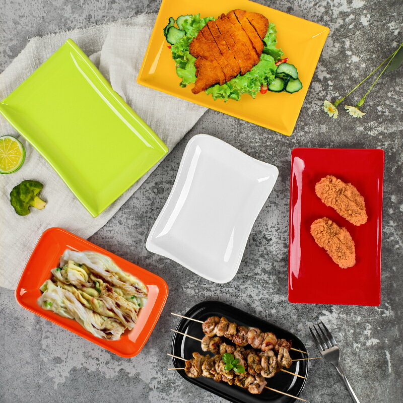 密胺彩色腸粉盤商用火鍋燒烤店盤子塑料長方形菜盤仿瓷自助餐餐具