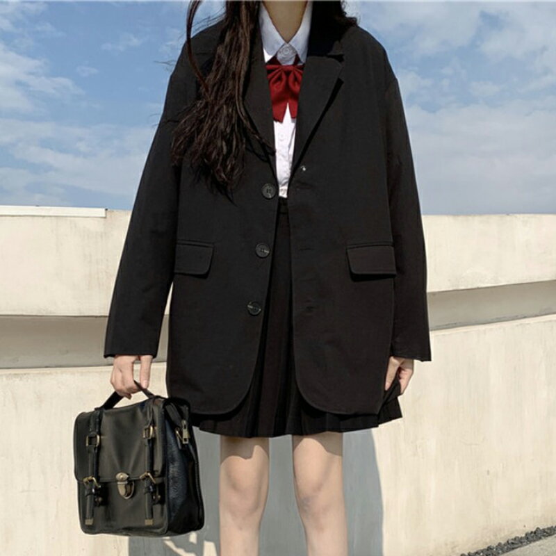 jk西裝外套女西服上衣春秋季設計感小眾黑色長袖中長款學院風制服