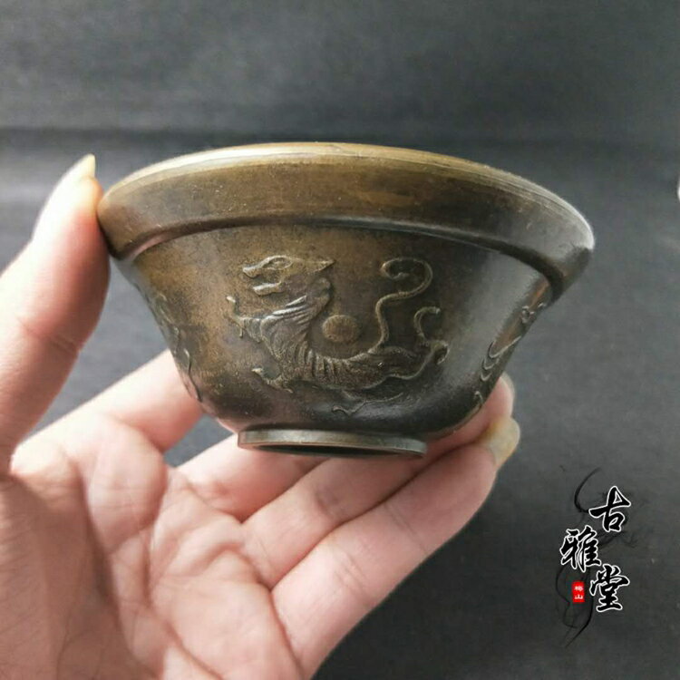 古玩收藏 仿古銅碗 銅四大神獸 銅青龍白虎朱雀玄武四神獸 擺件1入