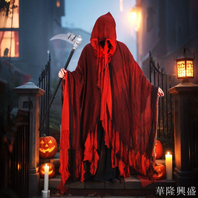 華隆 萬聖節服裝成人恐怖斗篷披風紅色死神cosplay服飾裝扮穿搭鬼衣服