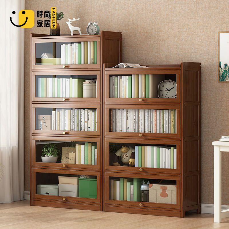 【時尚家居】工廠現貨 書架置物架 落地書櫃 帶門多層桌面兒童收納架子 客廳簡易展示儲物架 免運 可開發票