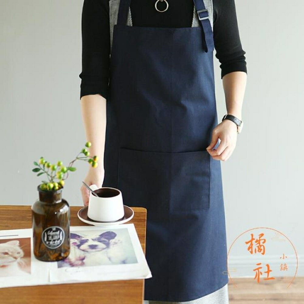 簡約工作服大口袋圍裙奶茶店咖啡廳工作圍裙【櫻田川島】