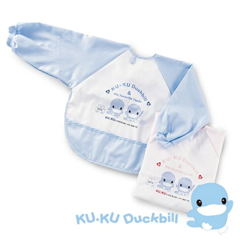 KUKU酷咕鴨粘扣式長袖圍兜(藍/粉) 0