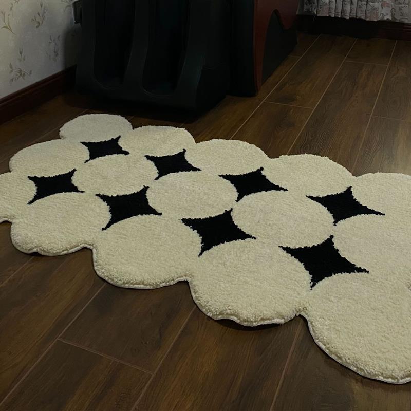 北歐ins風簇絨地毯入戶客廳臥室床邊異形長絨茶幾墊地墊跨境專供