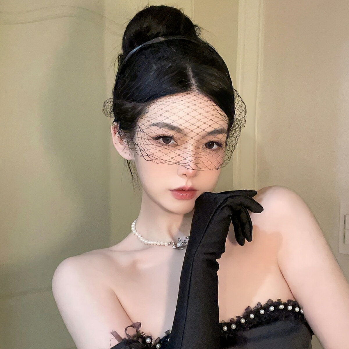 奇怪教母 黑色復古發飾女旗袍新娘頭紗面紗古風高階感頭飾萬聖節【淘夢屋】
