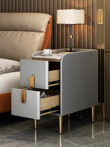 床頭櫃 超窄床頭臥室小型全實木巖板皮質極迷你床邊