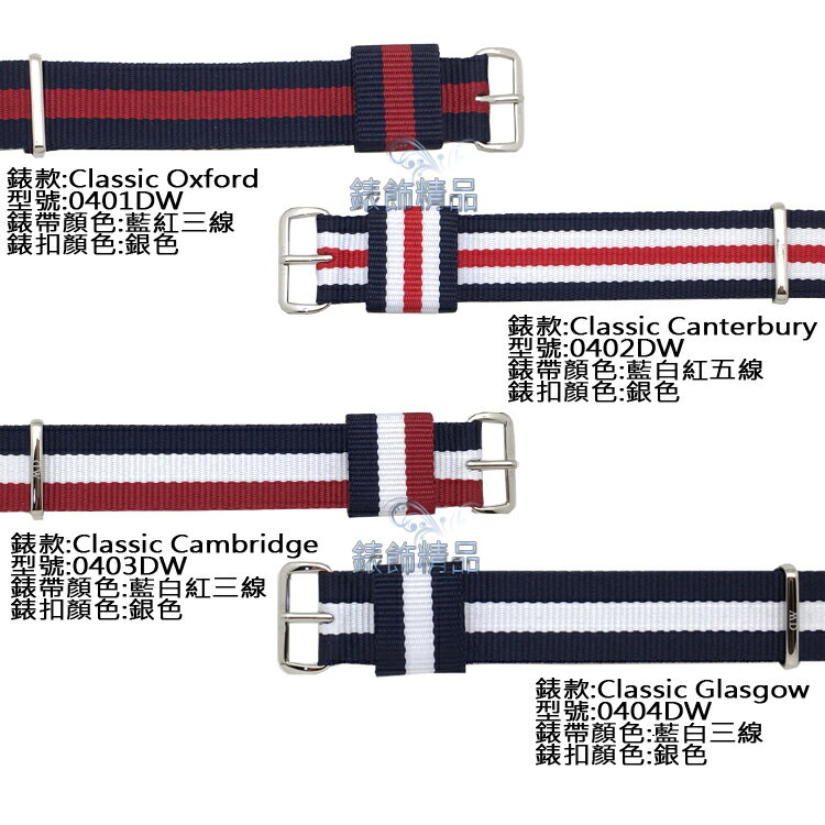 【錶飾精品】現貨 Daniel Wellington 原廠 瑞典 DW錶帶 帆布 尼龍 20mm銀色 0401 0402 0403 0404 0405