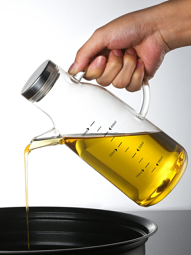 onlycook玻璃油壺高硼矽油瓶帶刻度家用廚房大容量油罐神器不掛油