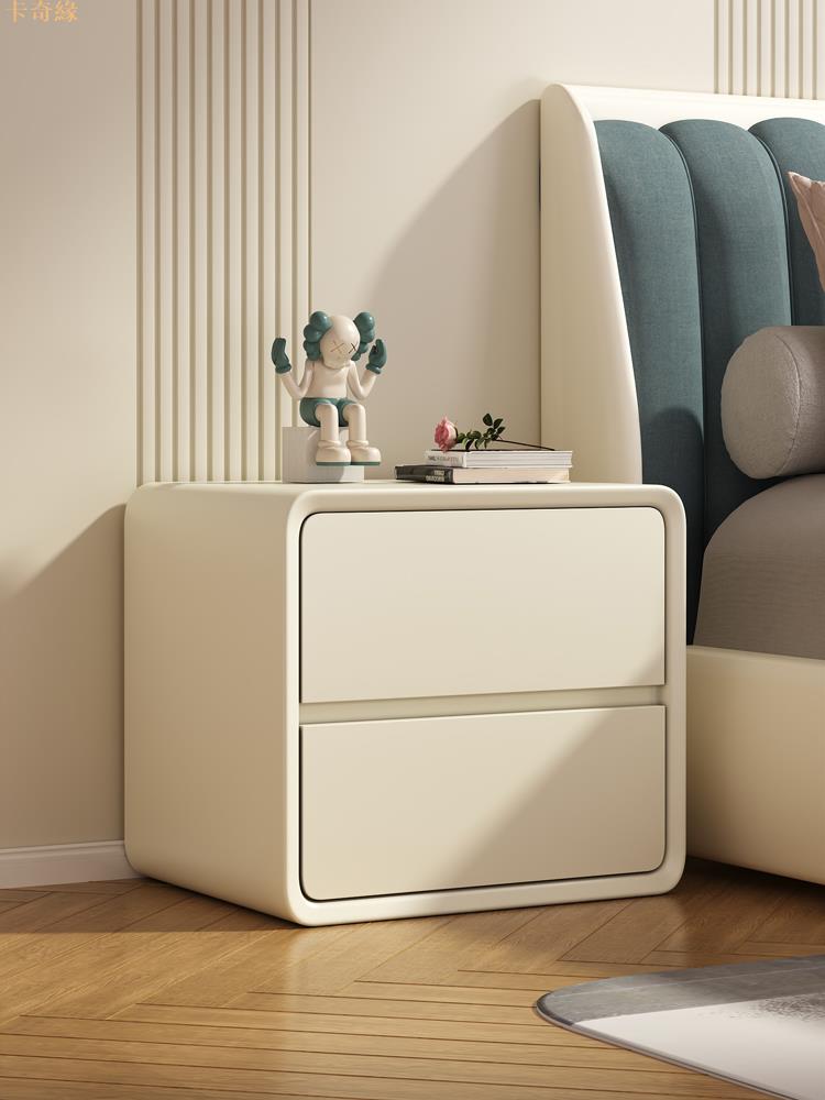 免安裝床頭柜奶油風簡約現代實木臥室床邊小柜子輕奢高級感儲物柜