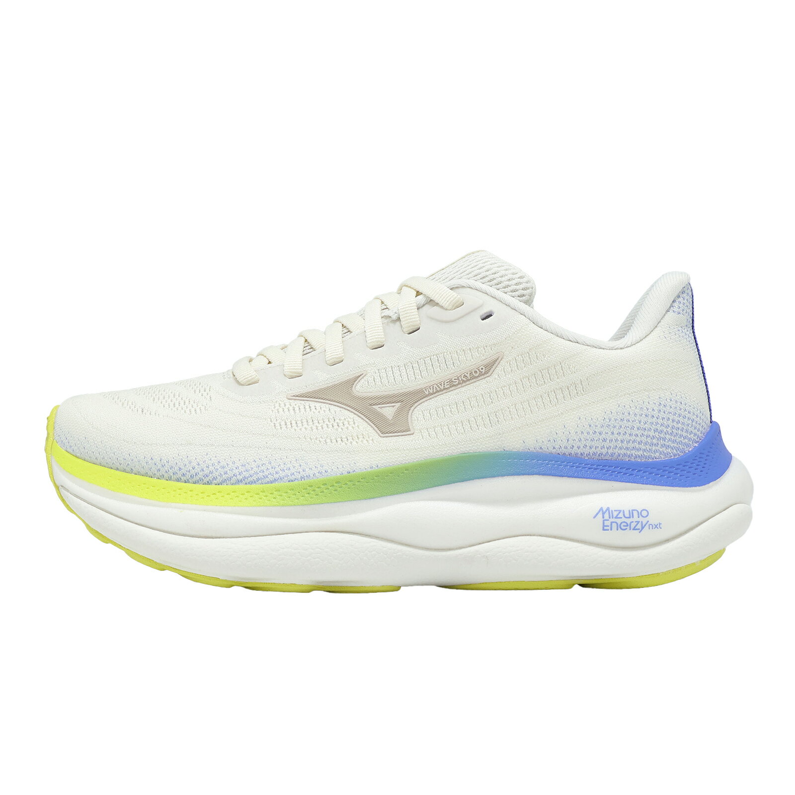 Mizuno 美津濃 慢跑鞋 Wave Sky 9 超寬楦 女鞋 米白 藍 緩衝 穩定 J1GD2512-71