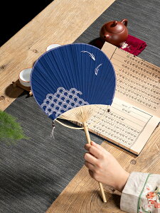 手工團扇竹柄簡約布藝團扇 純色復古風扇子日式和風古典刺繡團扇