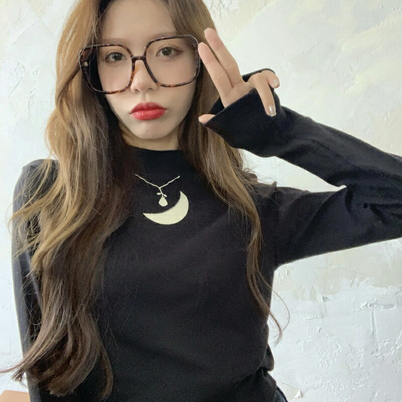打底衫女秋冬半高領韓版內搭長袖修身洋氣黑色上衣T恤年新款 3