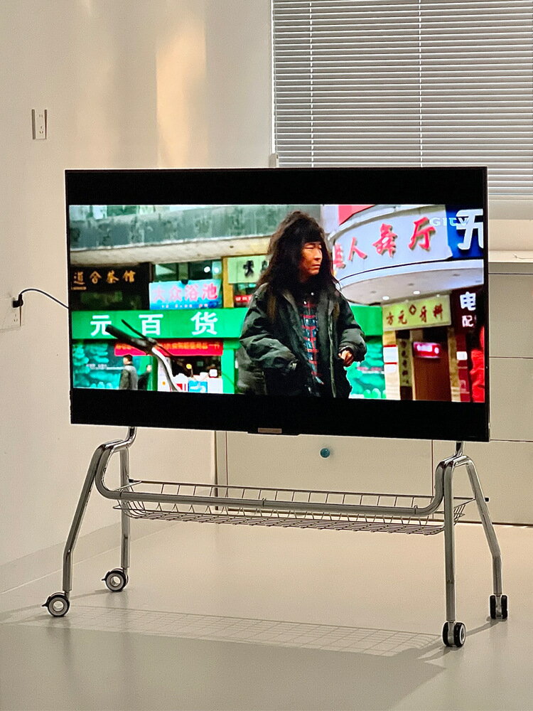 優樂悅~不銹鋼一字板電視支架金屬帶輪可移動客廳家用顯示器支架掛架 電視機支架 電視壁掛架 支架