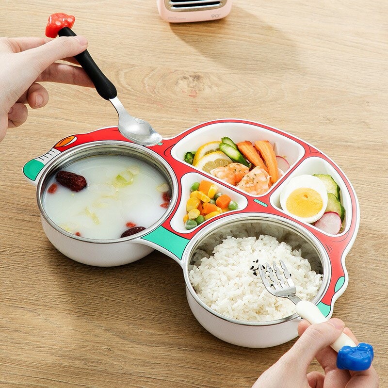 寶寶304不銹鋼分隔餐盤兒童餐具創意卡通水果盤子碗可愛家用分格