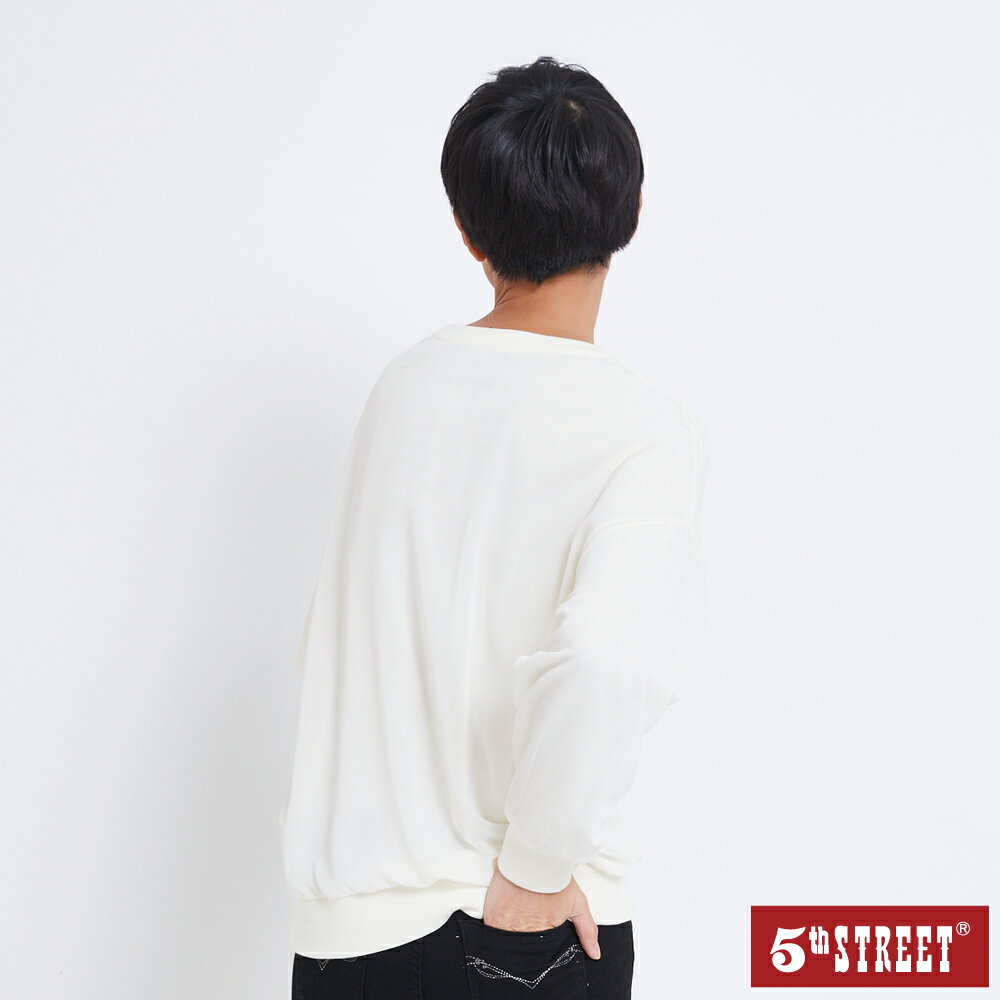 女雪紡繡字厚長袖T恤-米白色【5th STREET】【APP下單享4%點數】 1