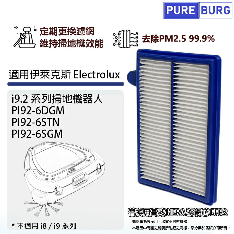適用伊萊克斯Electrolux Pure i9.2系列PI92-6DGM PI92-6STN PI92-6SGM掃地機器人替換用HEPA濾網濾芯