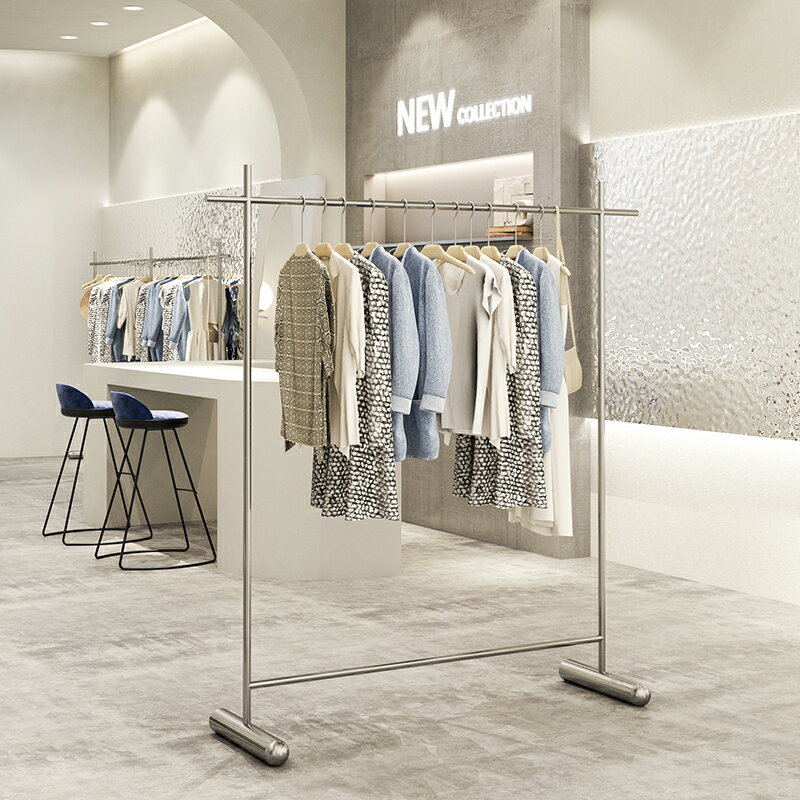 服裝展示架 服裝架 衣帽架 客製化服裝店落地式不鏽鋼拉絲掛衣架女裝店中島貨架展示架簡約陳列道具『cyd22535』