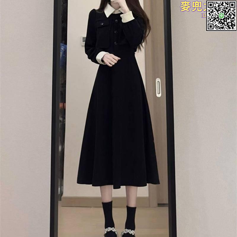 【全球優品滙】大碼小香風復古燈芯絨時尚連衣裙女2024春秋氣質假兩件中長款裙子