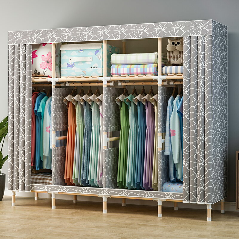 衣柜家用臥室簡易組裝布衣柜出租房屋用實木收納柜子結實耐用衣櫥