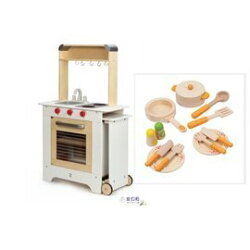 【紫貝殼】德國【Hape愛傑卡】移動點餐廚具台+主廚配件
