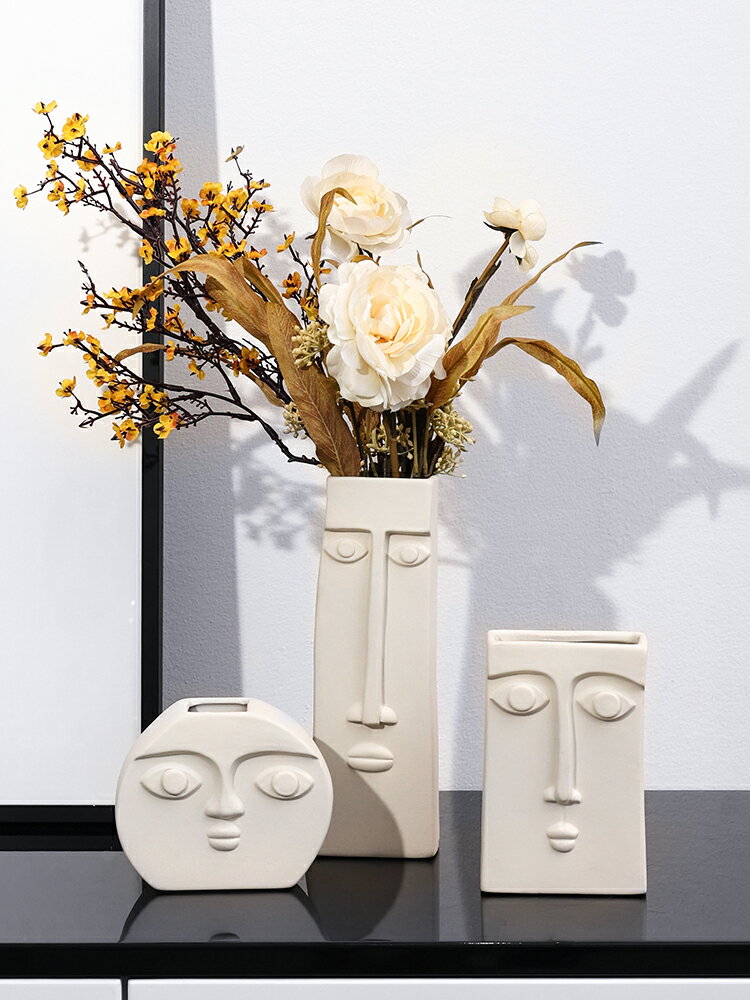 北歐人臉陶瓷花瓶擺件客廳插花創意藝術家居裝飾品ins風簡約現代