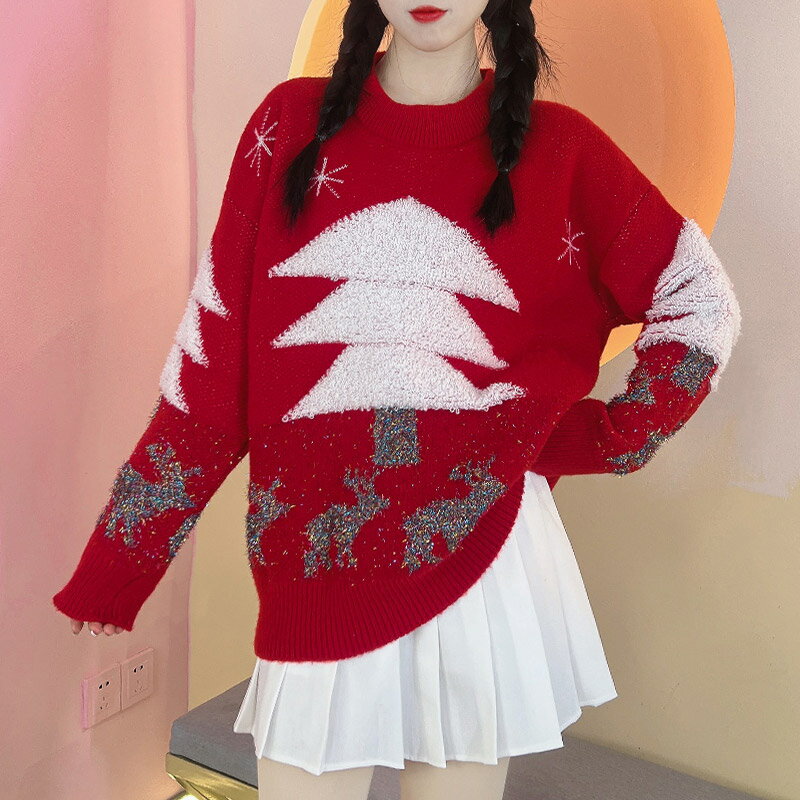 圣誕樹毛衣女2022年冬季新款韓版設計感洋氣減齡寬松慵懶針織上衣