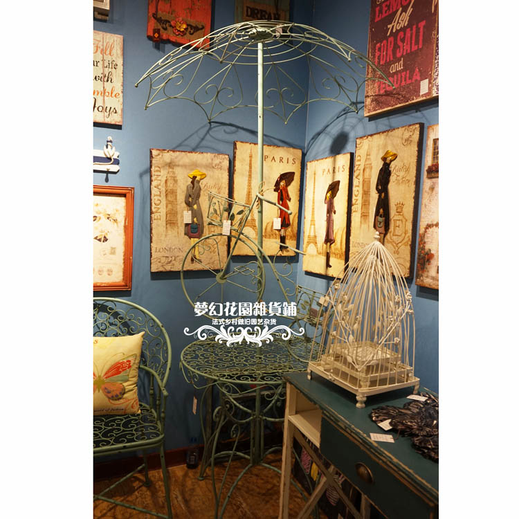 法式鄉村做舊鐵藝花架 服裝店櫥窗展示架花園裝飾擺件1入