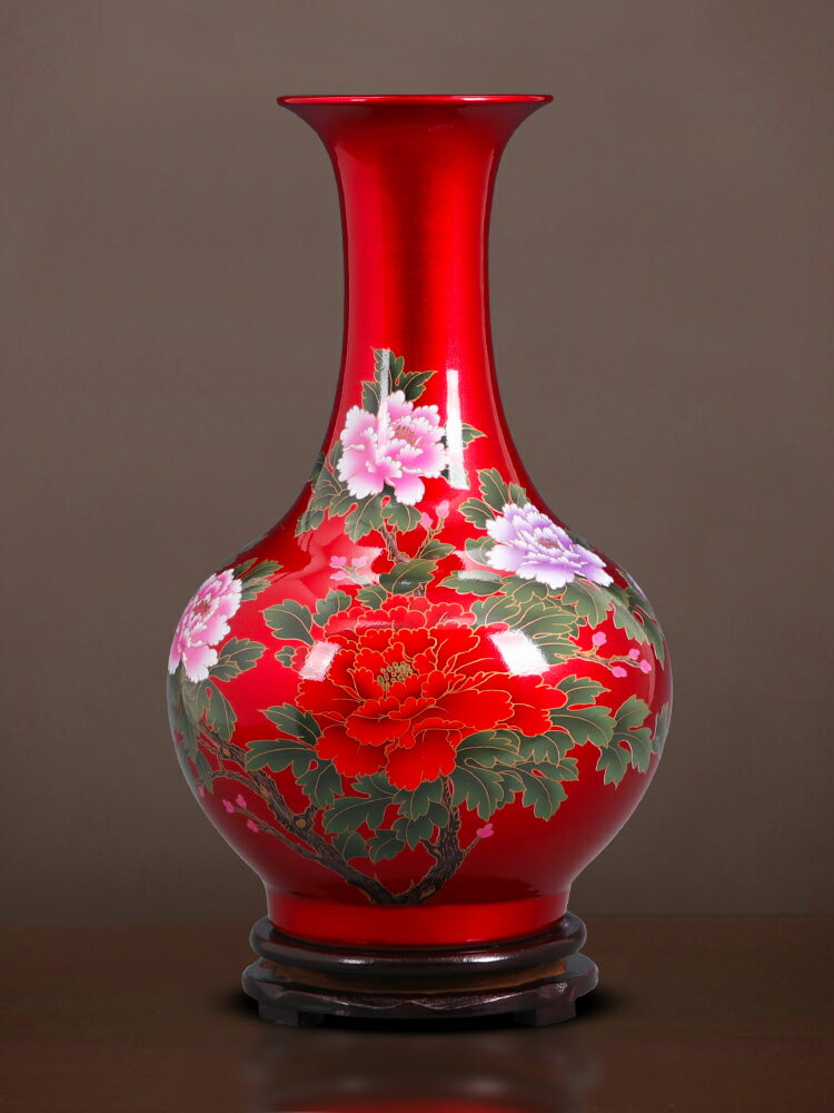 景德鎮陶瓷器中國紅色花瓶客廳插花現代家居酒柜電視柜裝飾品擺件