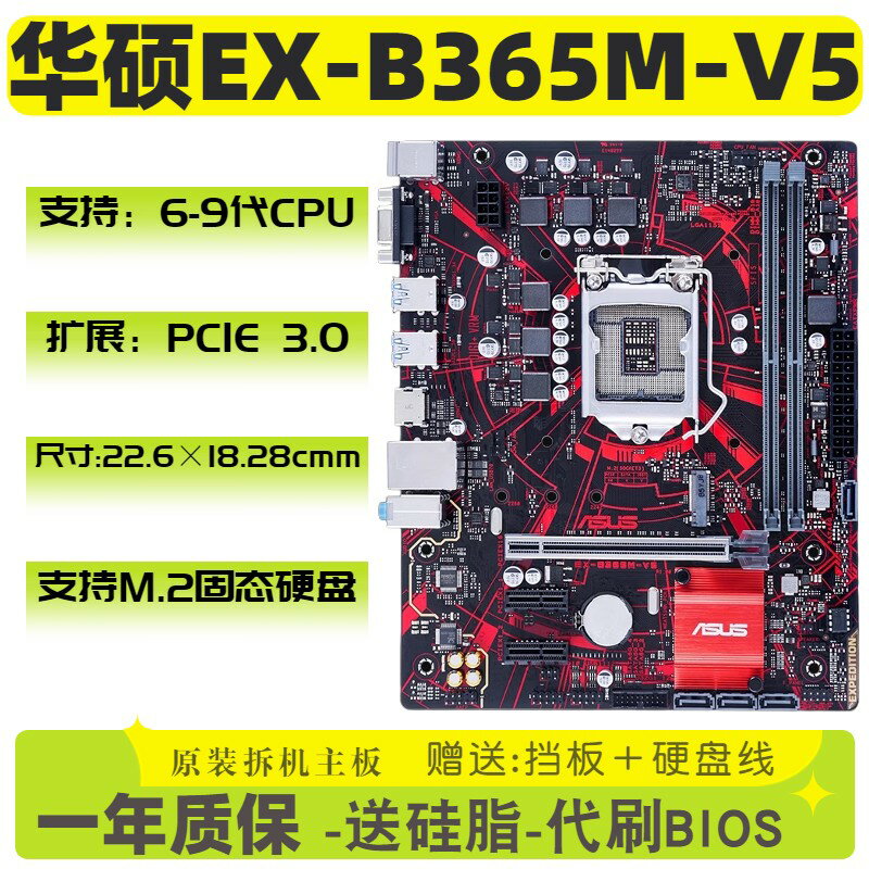 華碩 EX-B365M-V5 主機板 支援DDR4記憶體 雙顯示M.2固態硬碟介面 VGA+HDMI雙輸出 高效能電腦裝機首選