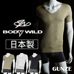 【沙克思】BODY WILD 素色V領無縫邊速乾短袖男內衣 特性：V領設計+無縫邊剪裁+兩側無接縫+吸汗速乾 +伸縮性素材 (GUNZE グンゼ 郡是 T恤 男短T 男內著 居家 無痕內衣 日本製 )