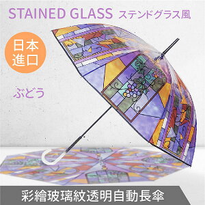 【沙克思】Enchante 彩繪玻璃紋透明自動長傘 特性：透明傘布設計.視野清晰.安全性高(日本雨傘)