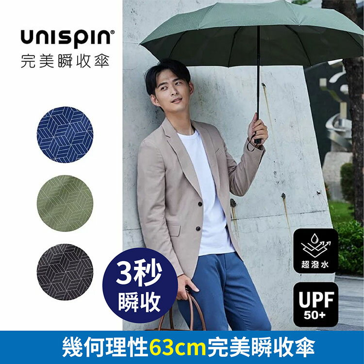 【沙克思】UNISPIN幾何理性63公分完美瞬收傘 特性：UV遮蔽加工+晴雨兩用+防撥水加工 (瞬收傘)