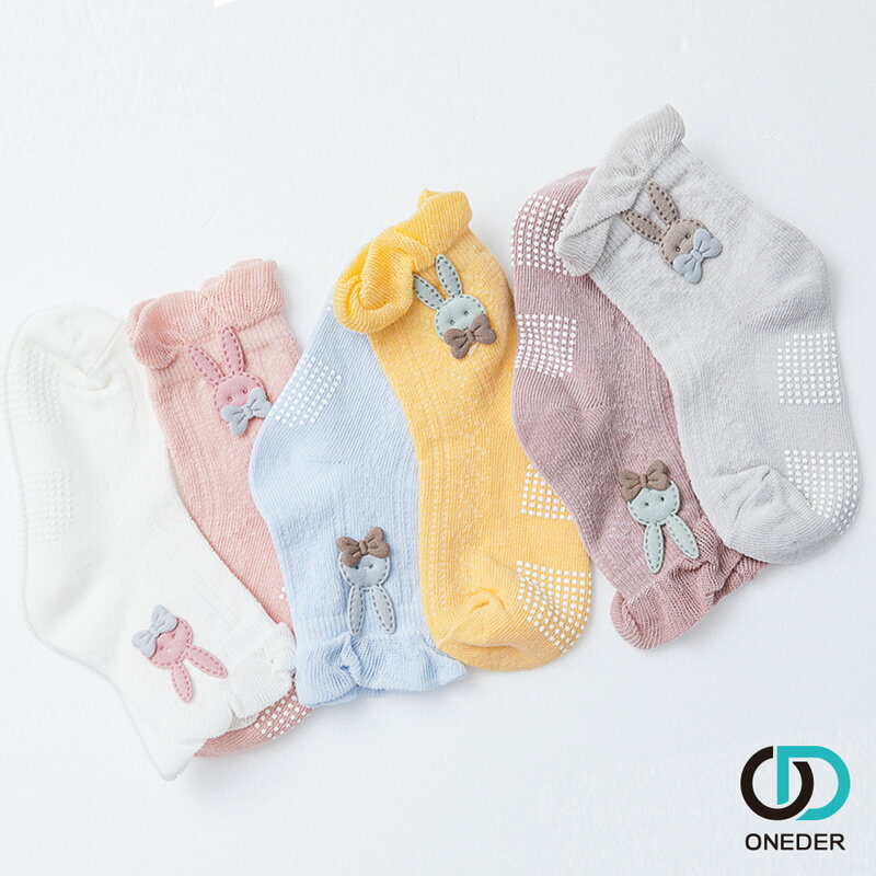 【ONEDER旺達】手工造型止滑1/2童襪-(3雙) 兔兔造型襪 OD-D306