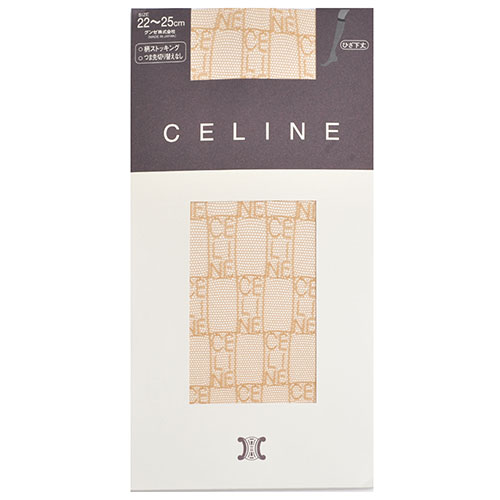 「日本進口」CELINE 方塊品牌LOGO花紋半統襪(膚)