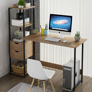 電腦桌臺式書桌帶書架組合簡約家用租房中學生臥室學習寫字一體桌