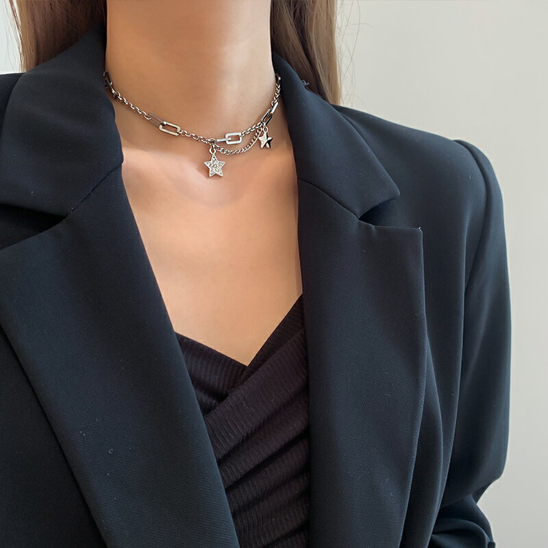 年新款星星項鏈女夏復古冷淡風鎖骨鏈個性嘻哈衛衣鏈短款頸鏈 4