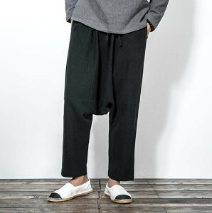FINDSENSE Z1 日系 流行 男 時尚 寬鬆 舒適 寬管 亞麻 寬檔 嘻哈 哈倫褲 蝙蝠褲 休閒長褲