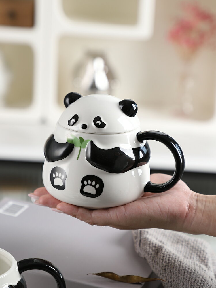 大熊貓創意陶瓷水杯卡通馬克杯可愛個性杯咖啡杯國風家用辦公室杯【雲木雜貨】