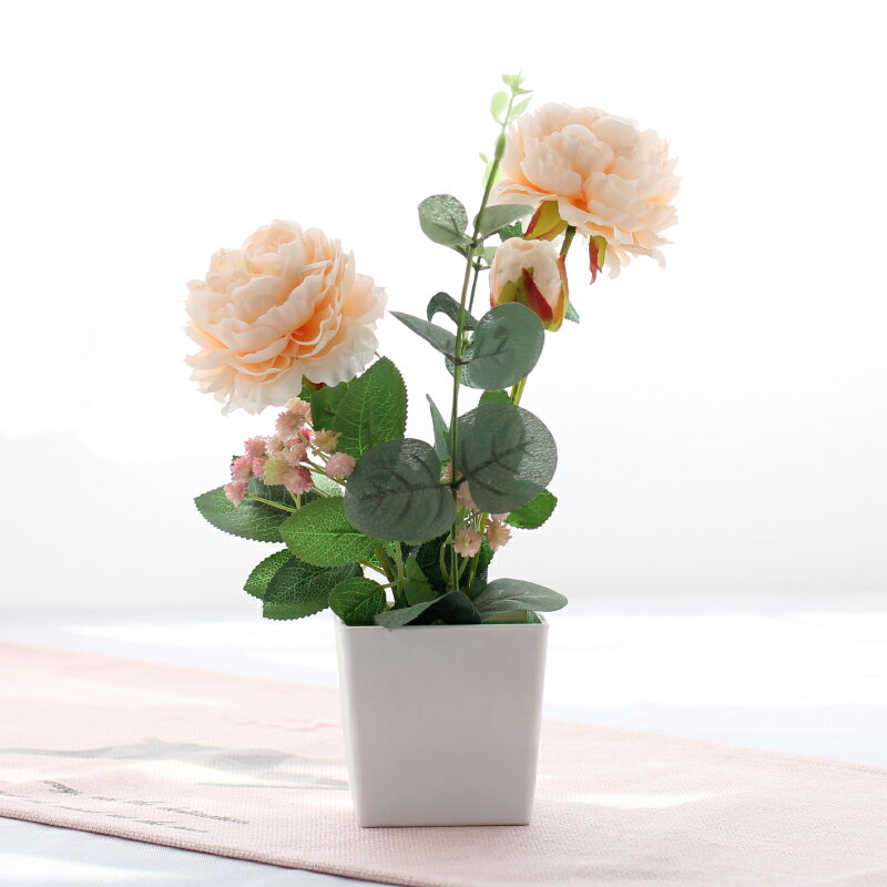 仿真玫瑰牡丹絹布塑料假花盆栽套裝家居客廳餐桌裝飾擺件擺設