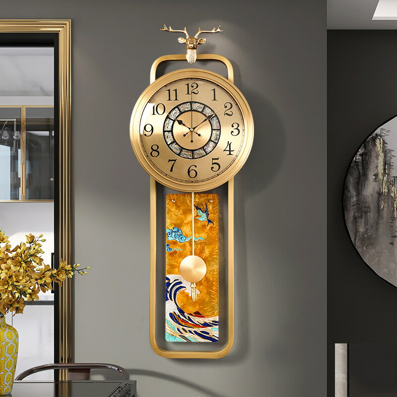 2022新式純銅鐘表掛鐘客廳創意擺鐘時鐘掛墻電波鐘C