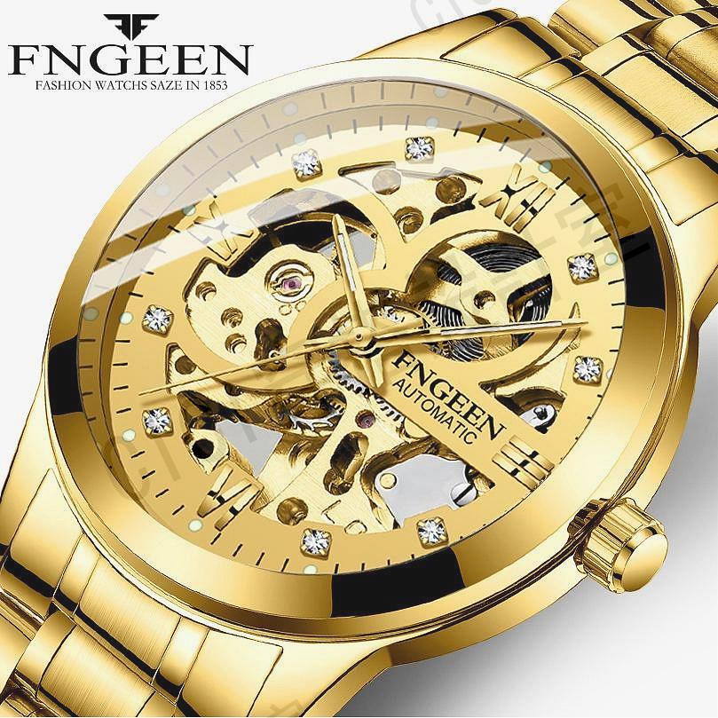 FNGEEN (100%正品）6018 機械手錶男士 黑金剛男表 品牌 防水 韓版商務 禮品 陀飛輪鏤空手錶【亞德機械五金家居】