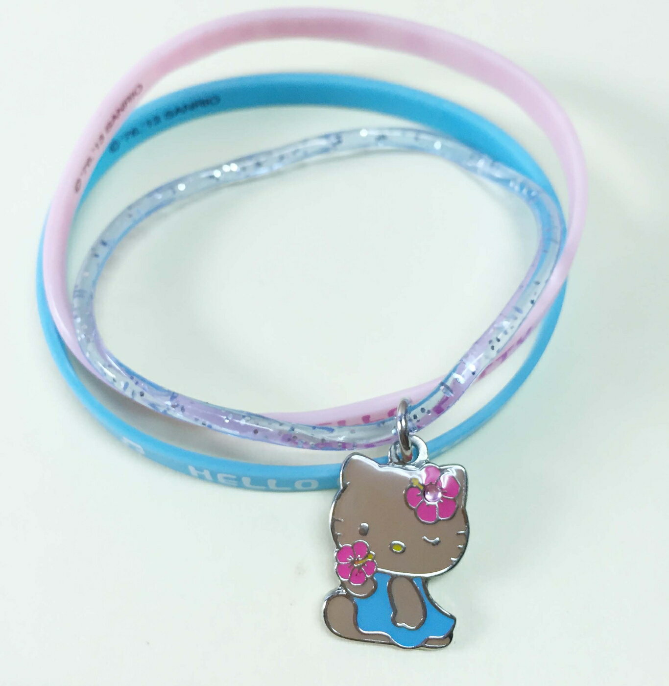 【震撼精品百貨】Hello Kitty 凱蒂貓 手環/手鍊-橡膠材質-粉藍黑人造型 震撼日式精品百貨