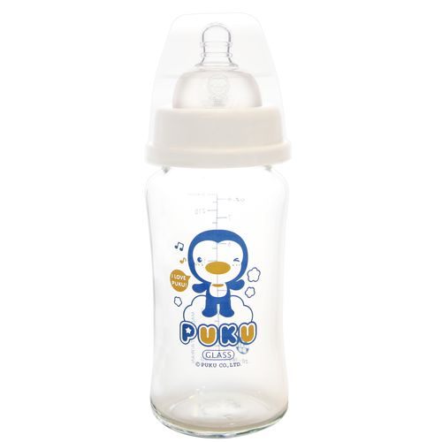 PUKU 藍色企鵝 實感寬口耐熱玻璃奶瓶-240ml【悅兒園婦幼生活館】