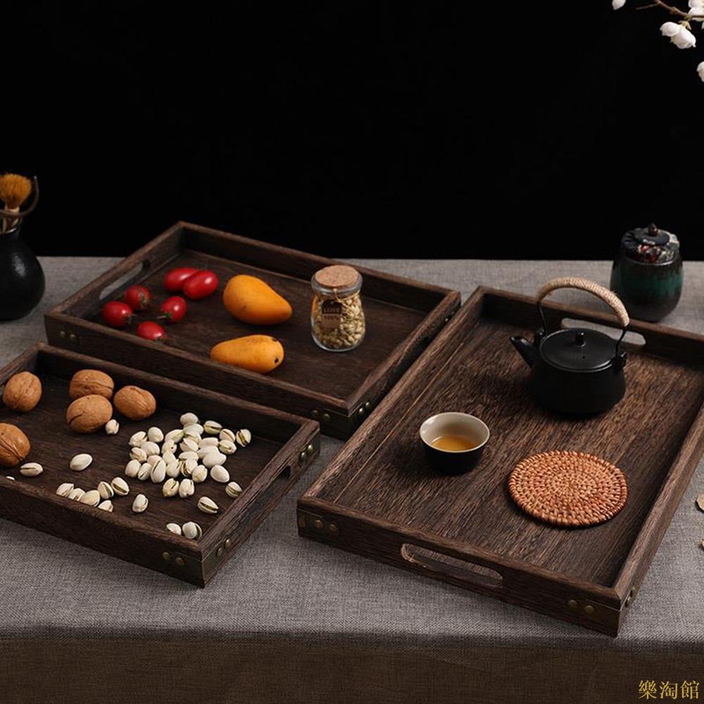 日式茶具木託盤茶盤實木燒桐木茶盤復古木質茶具套裝木製品