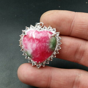 珠寶玉器天然玉石桃花玉心形鑲鉆玉掛件玉石心形玉掛件