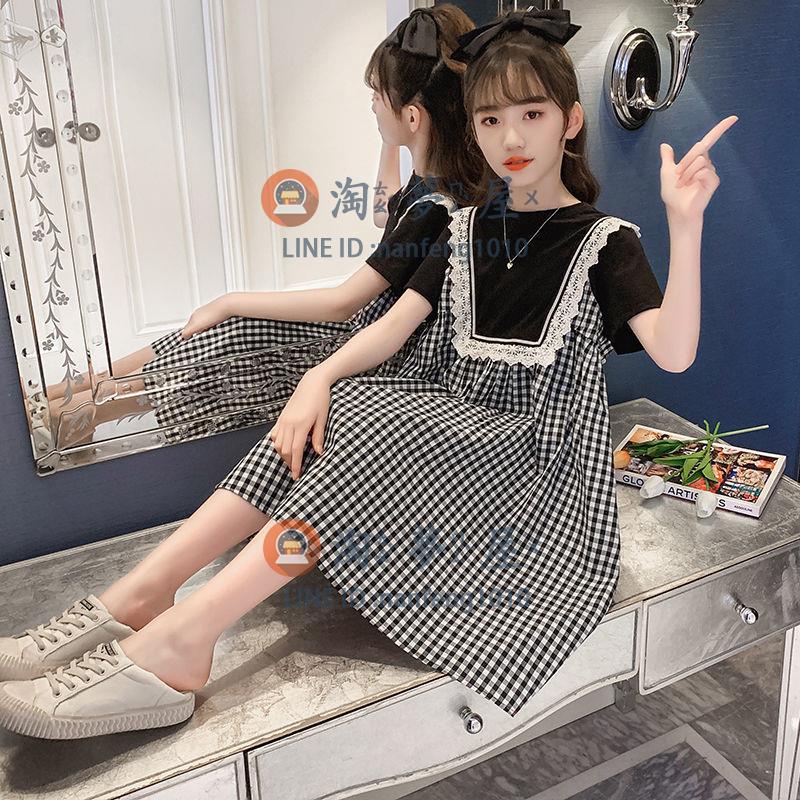 兒童連身裙女童連衣裙格子夏裝學院風公主裙韓版寬鬆女孩衣服中大童潮流【淘夢屋】【淘夢屋】