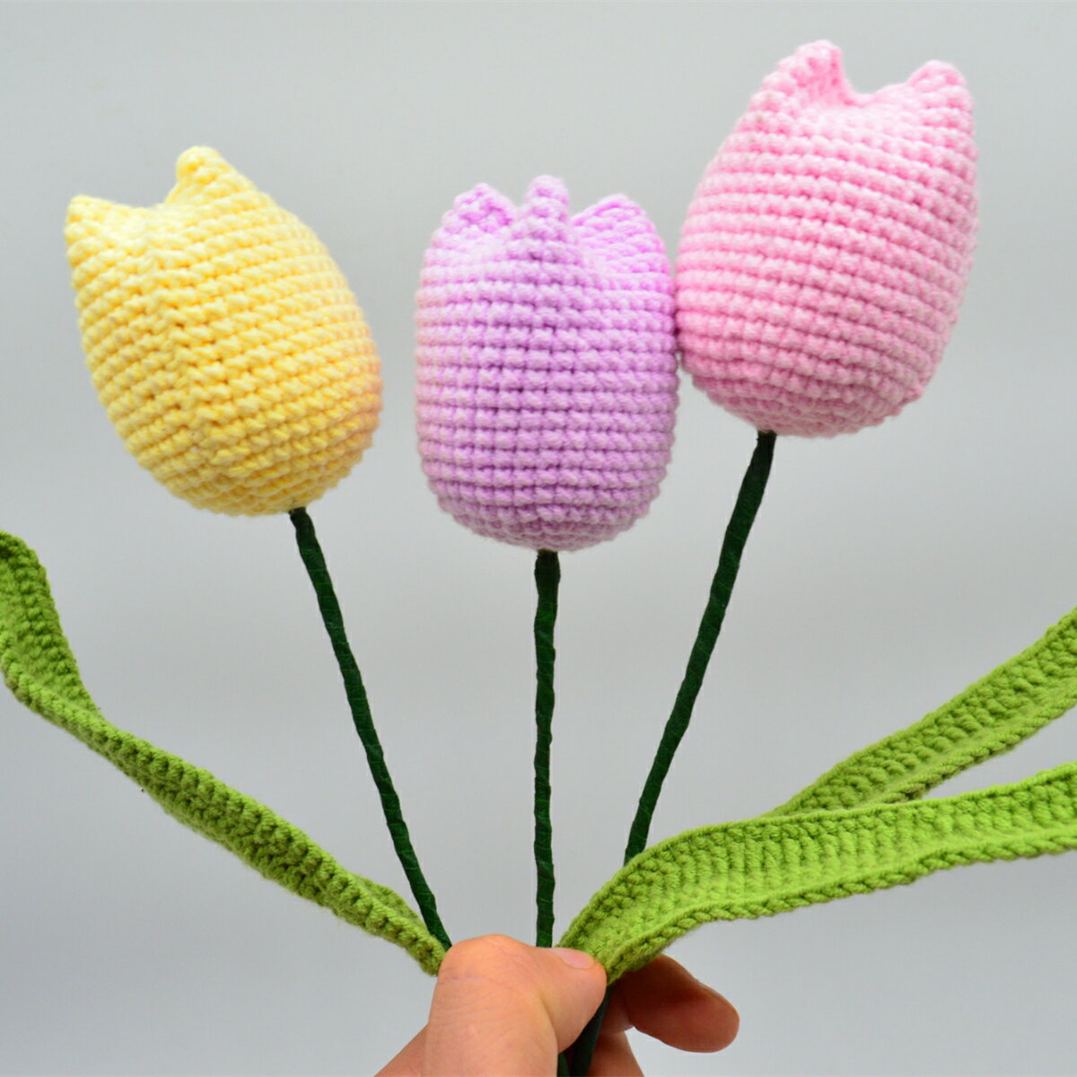 鉤針毛線手工花束制作材料包玫瑰花朵康乃馨郁金香向日葵編織6