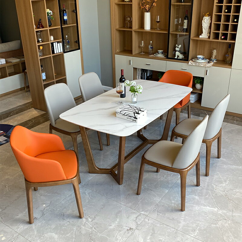 北歐鬍桃木色餐桌 現代簡約 小戶型 家用 飯桌輕奢 實木 餐桌椅組合
