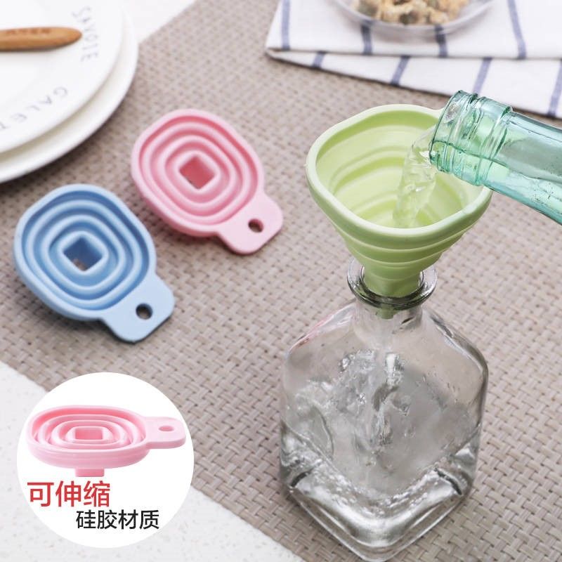 可伸縮折疊迷你漏斗家用油壺油漏斗大口徑矽膠加油倒油小號分裝漏