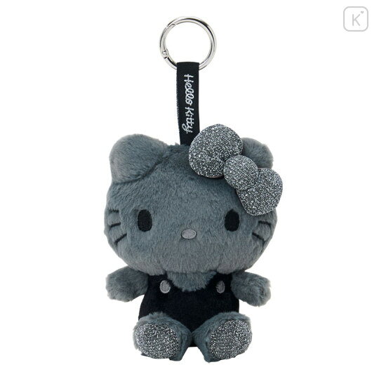 asdfkitty*KITTY 閃亮黑色 造型絨毛玩偶附扣環 鑰匙圈 掛飾 吊飾-很大很顯眼-掛包包上或掛車上都好用-日本正版